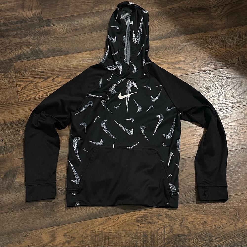 Nike Black Hoodie with Swoosh Print boys size L
